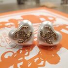 Authentic Chanel Heart Pearl With Gold Accents Earrings Women's Jewelry