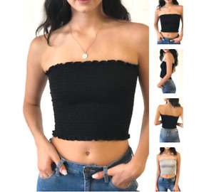 Smocked Tube Top Casual Strapless Sleeveless Stretch Crop Top Womens Tube Top