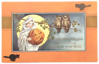 Halloween Post Card Whitney Made Witch Black Cat Jack O Lantern Owl Unposted
