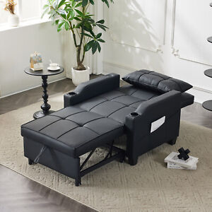 Adjustable Sofa Bed 3-in-1 Pull Out Sleeper Chair with Type C & USB Ports Black