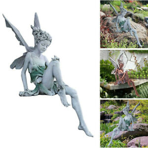 Flower Fairy Sculpture Garden Landscaping Resin Turek Sitting Statue Decor Craft