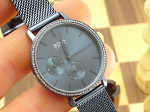 HUGO BOSS Infinity 34mm Ladies Blue Mesh Multi Dial Wristwatch 1502518