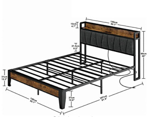 Queen King LED Bed Frame Platform Bed with Storage Headboard, Charging Port
