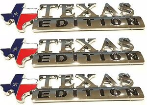 (THREE) TEXAS FLAG EDITION EMBLEMS BADGE for CHEVY FORD TRUCK UNIVERSAL STICK-ON