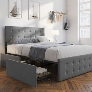 Full/Queen/King/California King Size Platform Bed Frame with 4 Storage Drawers