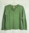LLBEAN Classic Women’s SPRING Green Cable Knit Vintage Cardigan XL Sweater EUC