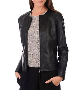 Woman leather Jacket 100% Real Soft Lambskin Leather Womens Classic Coat #1012