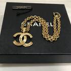 CHANEL Vintage Necklace 94P CC Logo Coco Pendant Gold Plated with Box Authentic