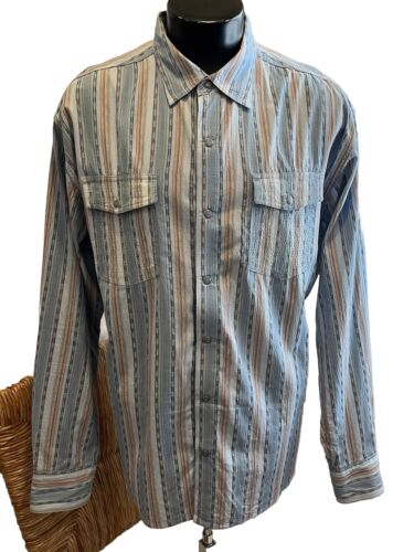 Scully Mens Pearl Snap Shirt Sz XL Blue Striped Seersucker Western Rancher
