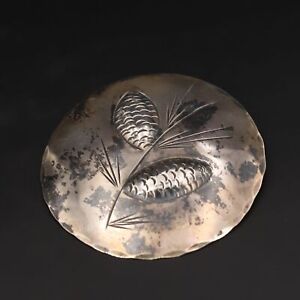Sterling Silver - STUART NYE Engraved Pinecone Leaf Brooch Pin - 8g