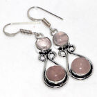 925 Silver Plated-Rose Quartz Ethnic Gemstone Handmade Earrings Jewelry 2