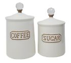THL Coffee and Sugar Canisters Jar Set - White & Brown with Crystal Knob Lid