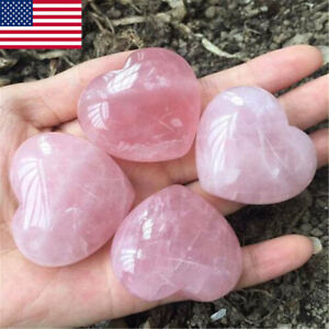 2.5cm Natural Rose Quartz Love Heart Shaped Pink Crystal Palm Healing Gemstone