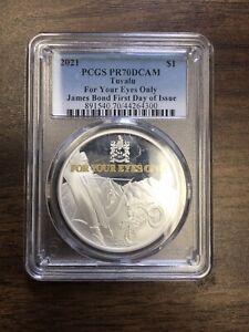 2021 Tuvalu For Your Eyes Only - James Bond - PCGS PR70 DCAM First Day Of Issue