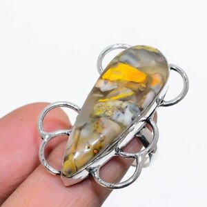 Natural Bumble Bee Jasper Gemstone 925 Sterling Silver Ring Size 7.5