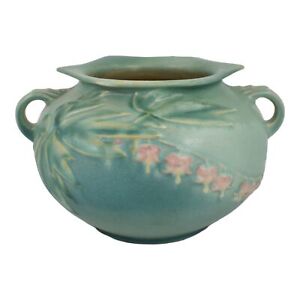 Roseville Bleeding Heart Green 1940 Vintage Art Deco Pottery Ceramic Bowl 377-4