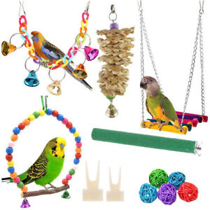 12pcs Bird Parrot Swing Bell Parakeet Budgie Cockatiel Cage Hammock Hanging Toys