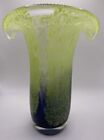 New ListingVintage Hand Blown Art Glass Vase Green Purple Speckled Flared Tulip Shape 8”t