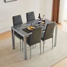 5-Piece Dining Table Set Kitchen Table Marble Top with 4 PU Dining Chairs