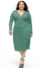 Diane Von Furstenberg Target Sz XXL Long Sleeve Midi Arrow Geo Green Wrap Dress