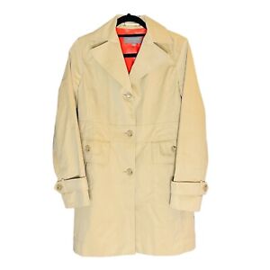 Ann Taylor Fitted Lined Trench Coat Women Size Small Ivory Color Beige Cotton