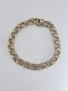 Vintage 14K Yellow Gold Double Link Charm Bracelet 6.5