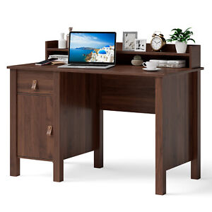 New ListingCostway Computer Desk Home Office Writing Workstation w/ Drawer & Hutch Walnut