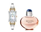 Bulova Womens Quartz Silver Gold Stainless Steel Perfume Watch Set 33mm 98P188