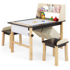 Kids Art Table & Chairs Set Wooden Drawing Desk w/ Paper Roll Storage Shelf Bins
