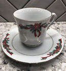 Fairfield Fine China Poinsettia Ribbons Christmas Cups And Saucers Vintage Lot 4