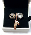 (3) Authentic PANDORA Love CZ, MOM CZ & Rose Gold CZ Family Is Forever Charms