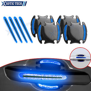 Auto 3D Blue Carbon Fiber Door Handle Bowl Stickers Guard Decal Universal Fit (For: Genesis G80)