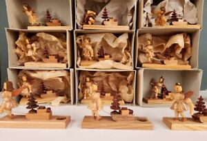 Erzgebirge set of 12 BROKEN Wooden Angel/Engel with Sled with box Germany