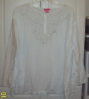She's Cool White Embroidered Sequined Long Sleeve Top Shirt Tunic SZ 3X CHEST 64
