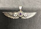 Signed RSCL 925 Sterling Silver Egyptian Isis Wings Pendant with Amethyst