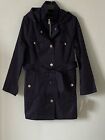 New Ladies London Fog Hooded & Belted  Lined Trench Raincoat Navy M