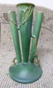 1935 Vintage Roseville Pine Cone Triple Bud Vase in Green  113-8