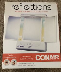 New ListingConair 2 Sided Lighted Makeup Mirror w 4 Light Settings1x/5x Magnification White