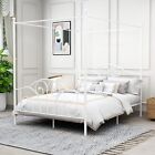 Canopy Bed Frame Queen size with Headboard Sturdy Metal Platform Easy Assembly