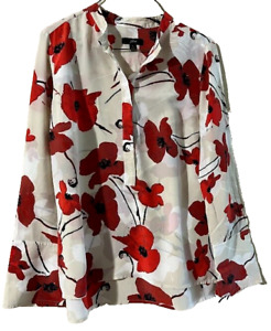 J. Crew Blouse Long Sleeve Floral Poppy Silk Top Women’s Size Small Red Classic