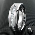 8mm Titanium Men's 1.8 Carat Princess Cut CZ Brushed Center Wedding Band Ring