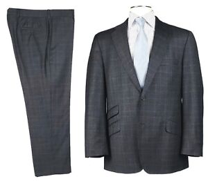 Ermenegildo Zegna Fabric 44R Gun Check Flannel Suit Flat Pants 36x29 Coppley