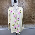 Storybook Knits Banana Birds And Hibiscus Sweater Size 2X Cardigan Yellow Spring