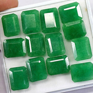 Zambian Genuine Green Emerald Cut Faceted Loose Gemstone 160 Ct./12 Pcs Lot
