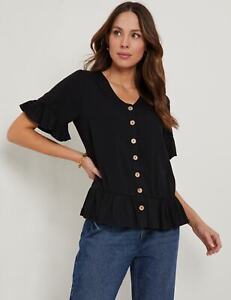 KATIES - Womens Summer Tops - Black Blouse / Shirt - Office Wear - Work Clothes