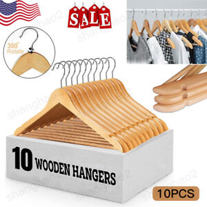 10 Pack Wooden Hangers Suit Hangers Premium Natural Finish Cloth Coat Hangers US
