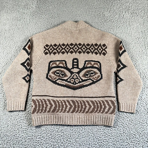 Pendleton Cardigan Lambswool Sweater Men's Large Beige Full Zip Totem Tribal