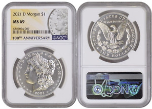 2021 D Morgan Silver Dollar $1 NGC MS 69 100Th Anniv.