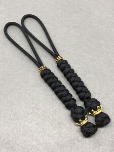550 Paracord Knife Lanyard 2pk Black Snake Knot With Crown And Bead