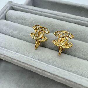 Genuine Chanel Earrings Coco Vintage 2092 Stone Clip on Excellent Japan 38 320